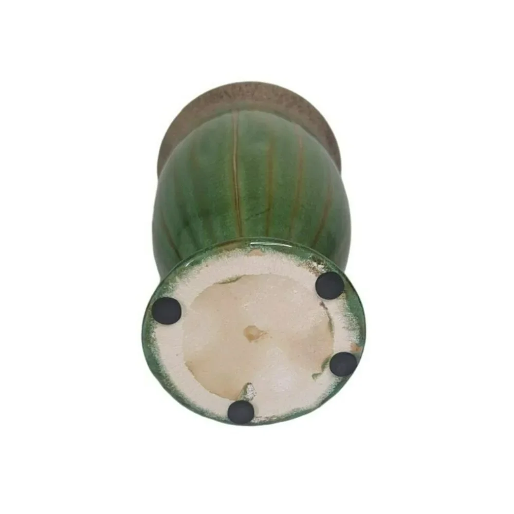 Vintage Mid Century Modern Green Gold Drop Glazed Pottery Vase